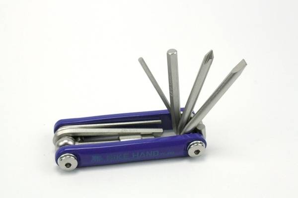 Ключи-шестигранники в ноже  2/3/4/5/6 /8 мм, + 2 отвёртки. Синие/Хром