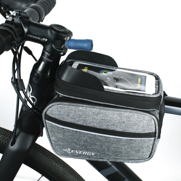 Сумка на раму велосипеда Energy водостойкая, с отделением для смартфона, серая