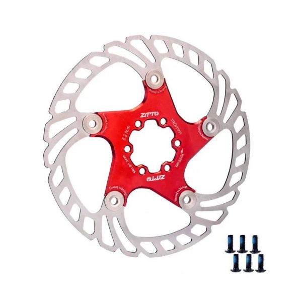 Тормозной диск ZTTO 180мм, стальной на алюминиевом пауке, красный