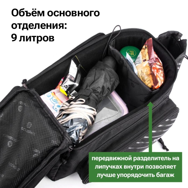 Велосумка Rockbros A9-BK на багажник велосипеда, 9-12 литров, с чехлом от дождя и плечевым ремнем, складная